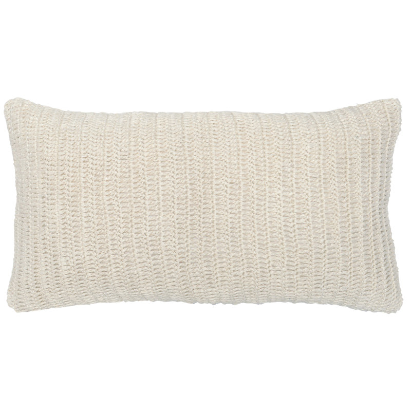 Nakeya Knitted Linen Throw Pillow, Rectangle, 14" x 26", Ivory
