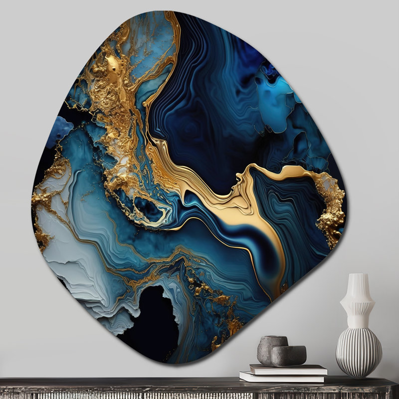 «Abstract Geode Marble Blue III», art mural unique en forme de marbre, impression asymétrique bleue, H 28 po x l 25 po