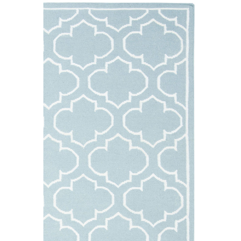 Rodgers Hand Woven Flat Weave Banana Silk/Wool/Cotton Geometric Rug in Blue, Rectangle 3' x 5'