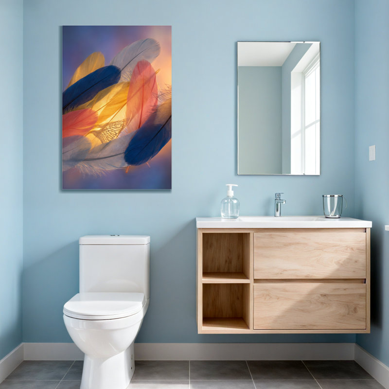 Plantes et fleurs, plumes colorées doucement superposées dans une lumière chaude, H 40 po x l 28 po