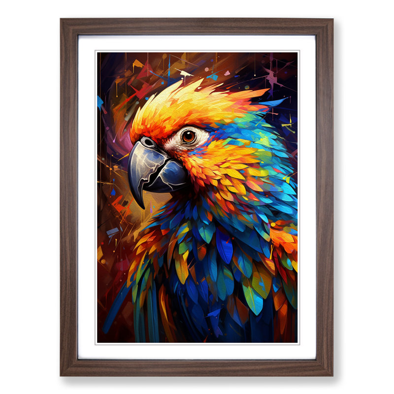 Parrot Futurism 1 Piece Single Picture Frame Wall Art, 64cm H x 46cm W x 2cm D, Walnut Framed