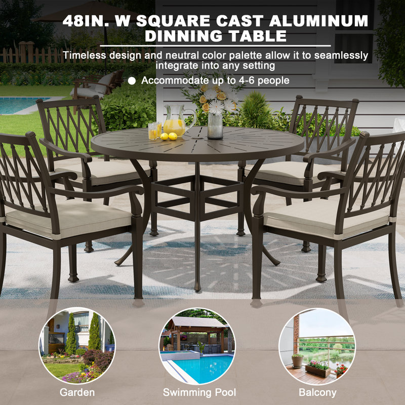 4 - Person Patio Dining Set Umbrella Hole Included Round Table with Cushions Included, Blue