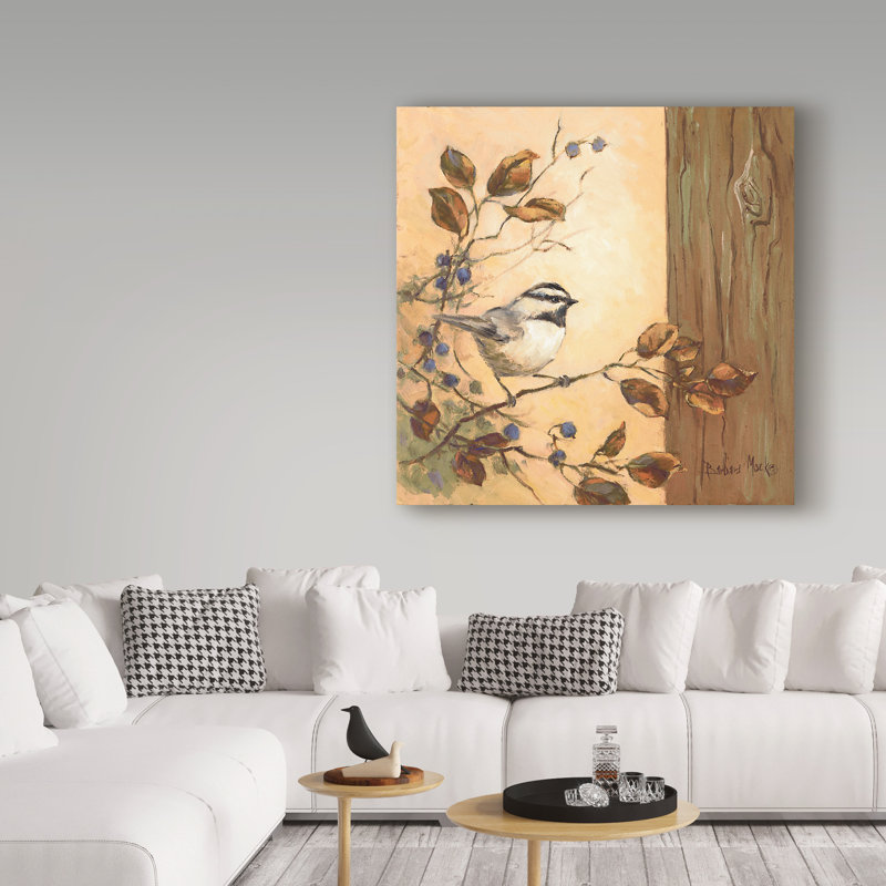 « chickadee square », reproduction de peinture à l’acrylique sur toile tendue, H 14 po x l 14 po x P 2 po