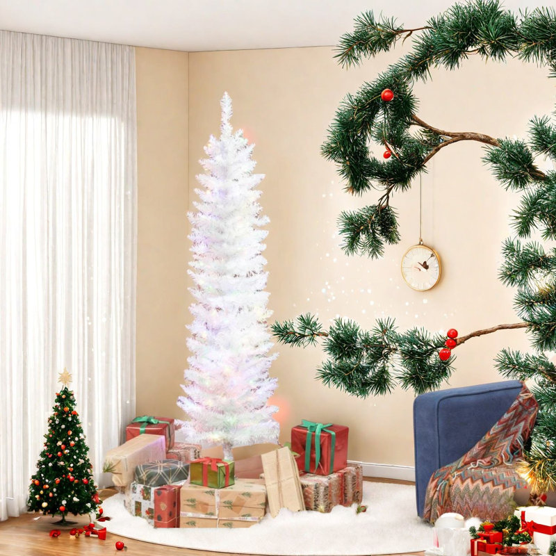 Arbre de Noël en acier blanc compact avec lumières DEL pour les maisons modernes