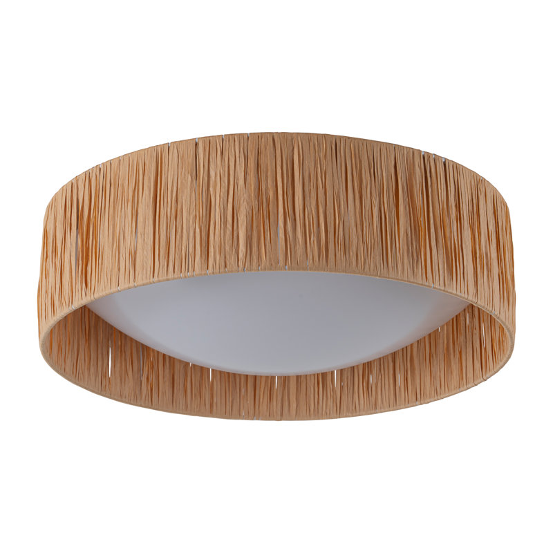  14.25” Farmhouse 3cct Led Flush Mount Ceiling Light With Paper Rope Shade