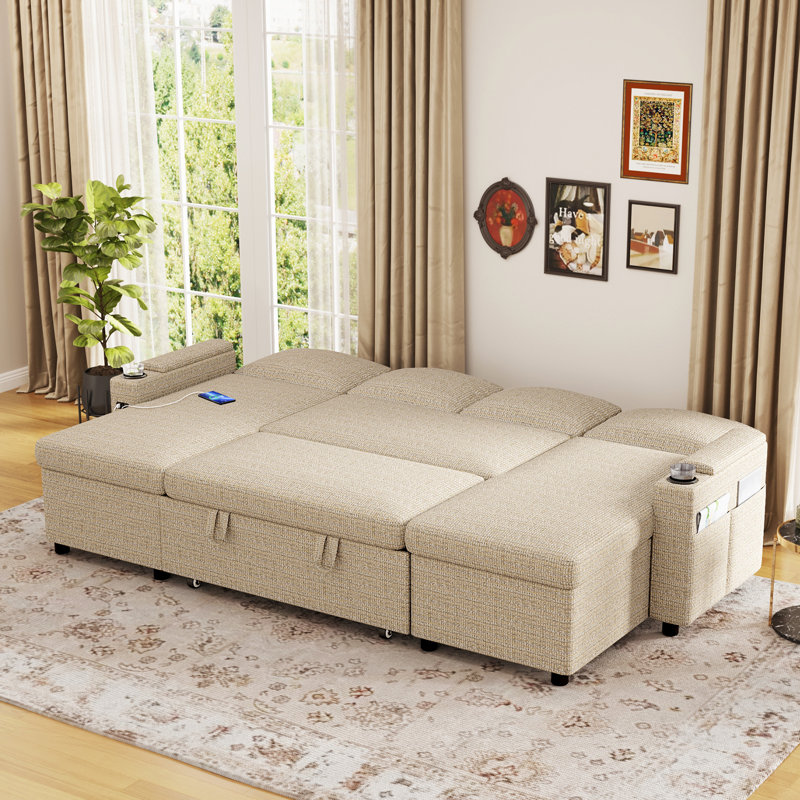 Sofa Bed, Beige Fabric