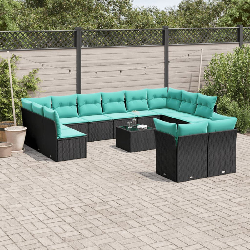  Ensemble de canapé de patio 13 pièces avec coussins en rotin de polyester noir