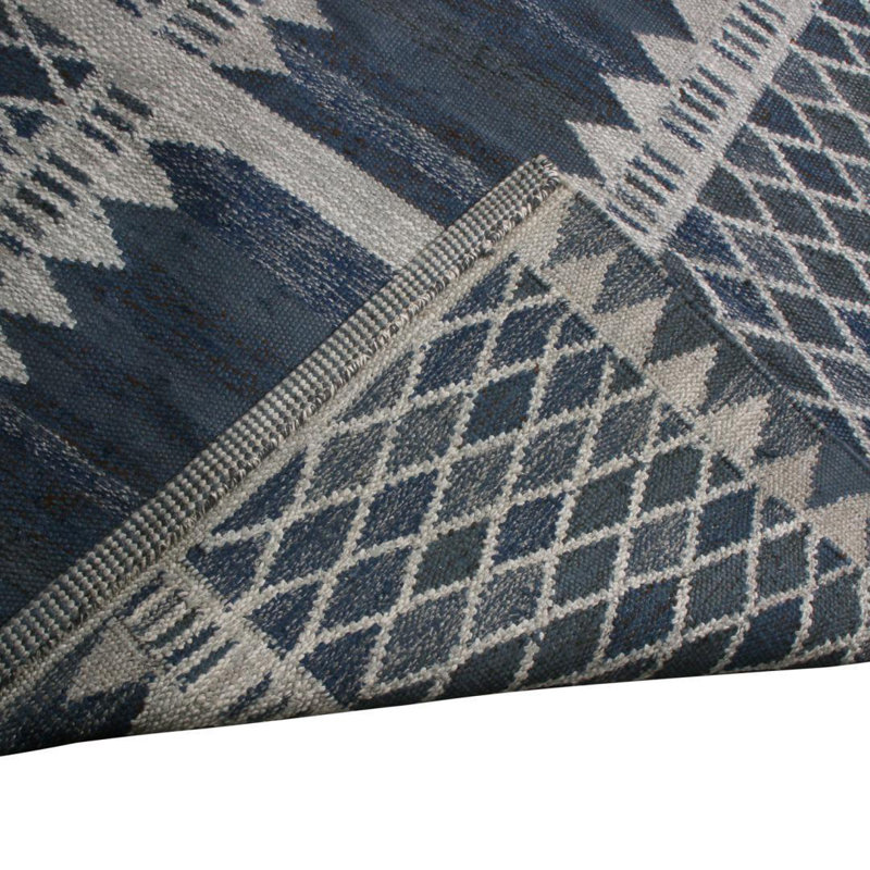 Rug & Kilim’S Scandinavian Navy Blue And Gray Art Silk Rug, Rectangle 12' x 15'