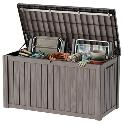 185 Gallon Lockable Resin Deck Box with Hydraulic Lid Support