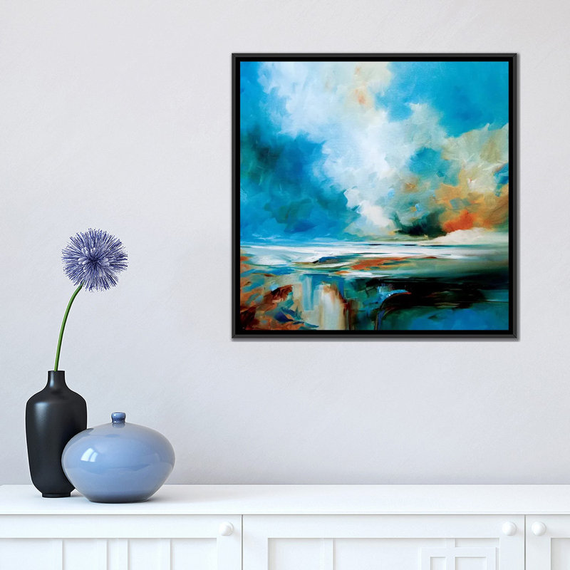 Aqua Haze, peinture sur toile tendue, H 18 po x l 18 po x P 1,5 po, Pas de tapis, Toile tendue