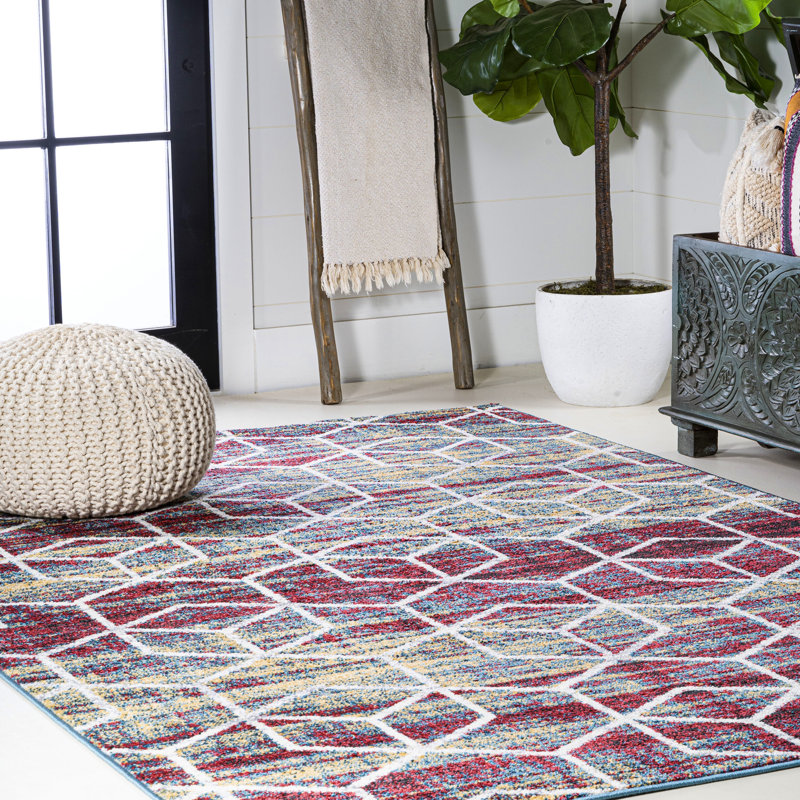 Mashawna Blocks Modern Geometric Multi/White Rug, Rectangle 7'9" x 10'
