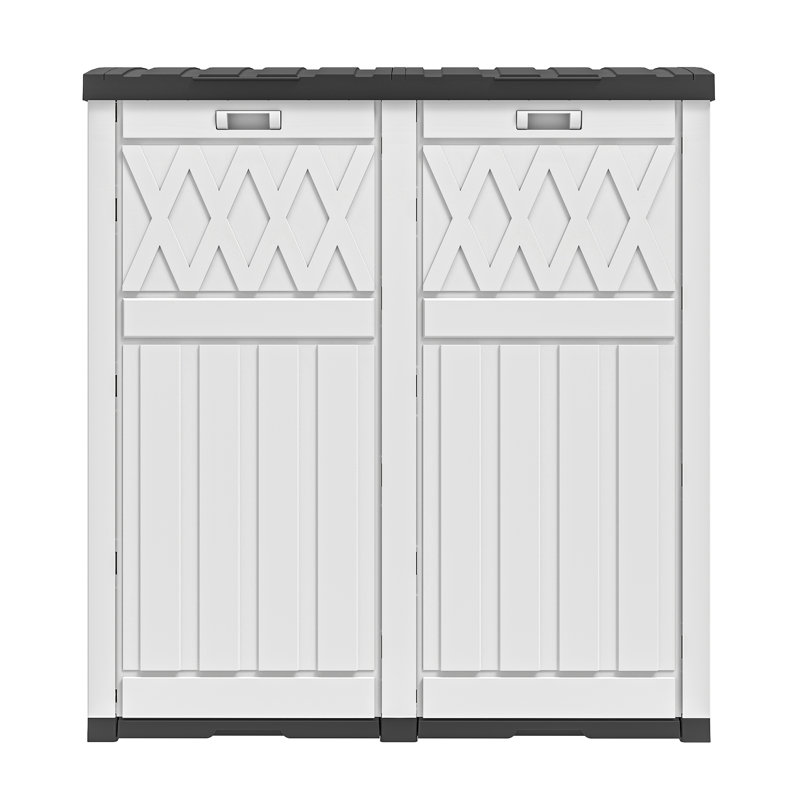 Poubelle et bac de recyclage en plastique multi-compartiments à levage manuel - 61 gallons, Blanc