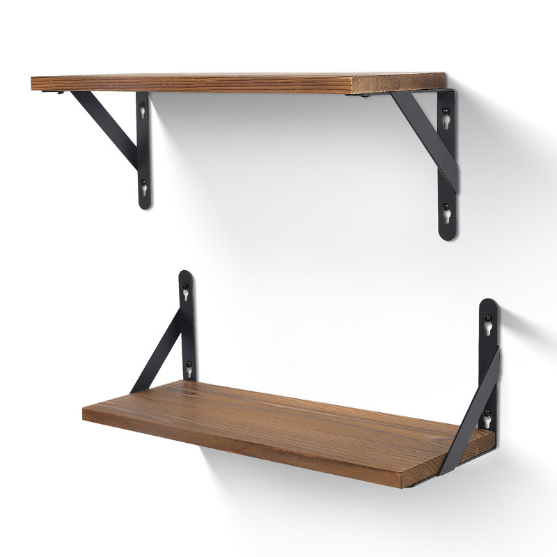 Ensemble de 2 tablettes murales flottantes, Brun foncé, Brun