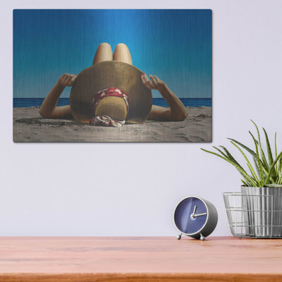 Art mural en métal luxueux «Sunhat» par Paul Kelley, 16 po x 12 po