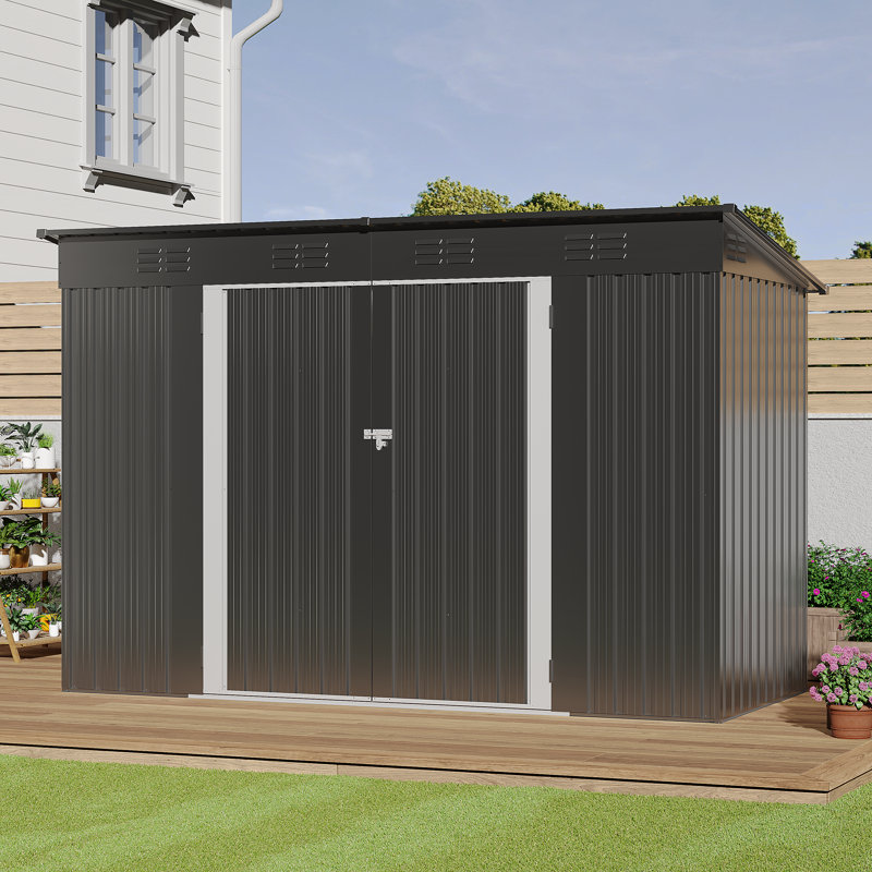 8.5 ft. W x 3.6 ft. D Metal Lean-To Storage Shed,Black, Black