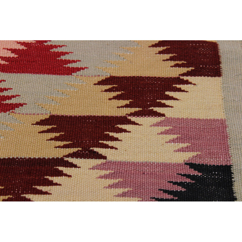 Tapis rouge / beige / brun en laine fabriqué à la main 4 pi 8 po x 6 pi 4 po Madee