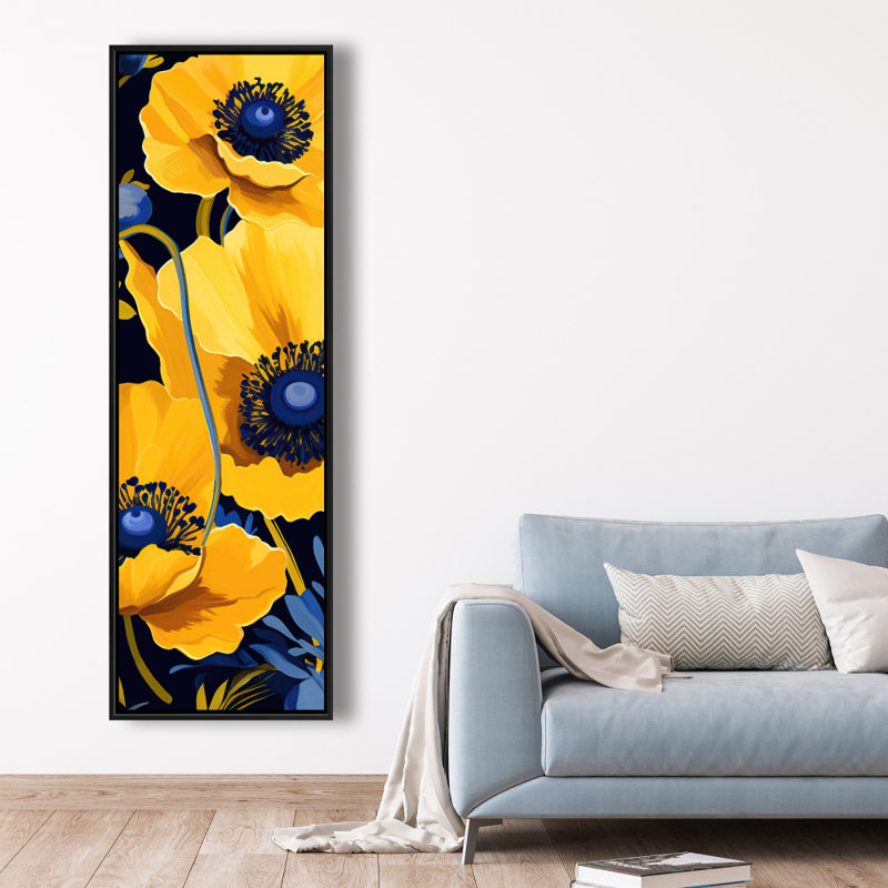 Jaune et bleu - Toile encadrée florale pour la décoration intérieure