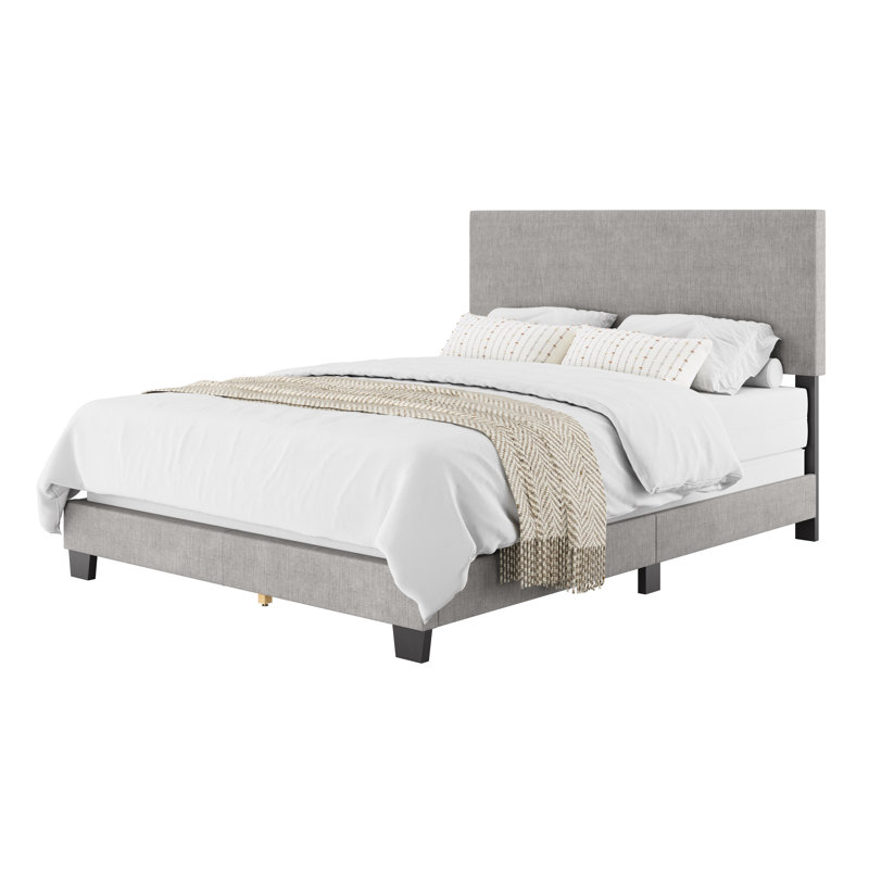 Lit tapissier Arlea, Grand, Polyester gris clair