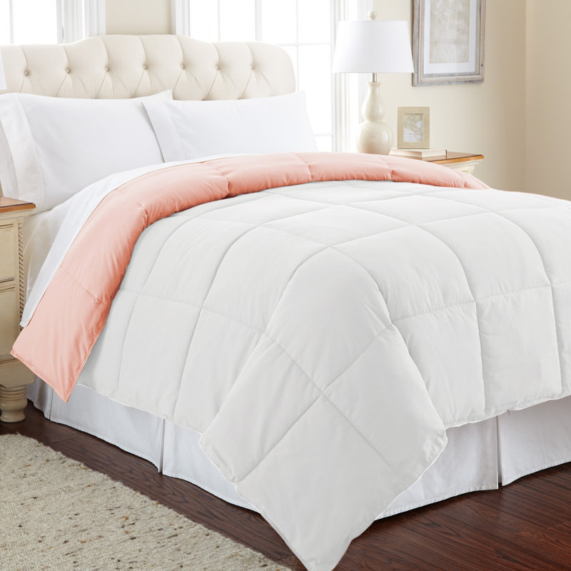 Twin Blush and White Reversible Down Alternative Comforter Set