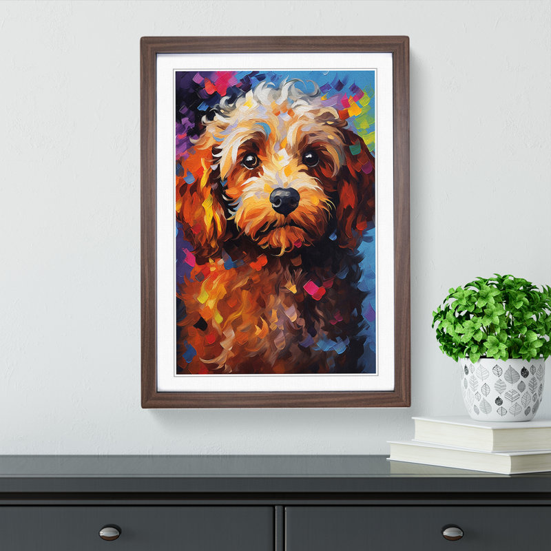 Cockapoo Abstract - Single Picture Frame Print on Wood, 34cm H x 25cm W x 2cm D, Walnut Framed