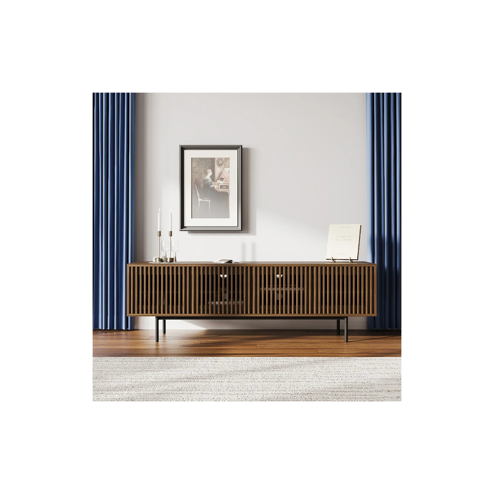 Daila Media Console, 21.26" H x 71" W x 18.89" D, Walnut