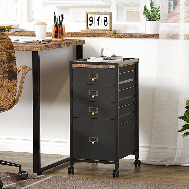 Boose 14.9'' Wide 4 -Drawer Mobile Steel File Cabinet, Black