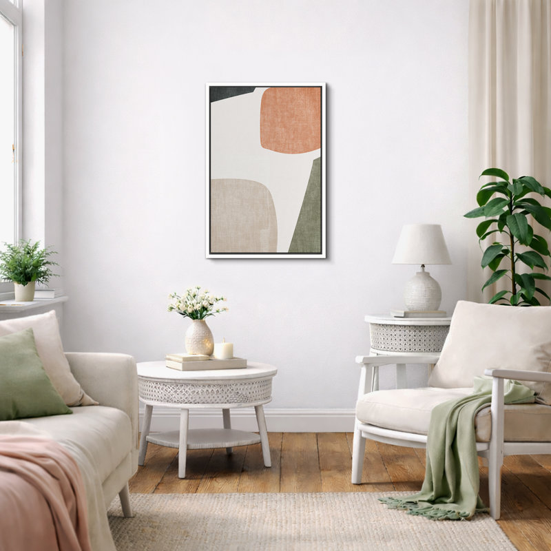 Mid Century Shape "Muted Abstract Color Blocks Artwork, Vibrant Simple Neutral Modern Wall Pictures, Framed Canvas Giclee Print Wall Art"