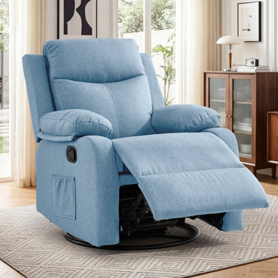  Recliner Chair, 360° Swivel Rocker Recliners For Living Room, Small Recliner For Small Spaces, Fabric Manual Recliners With Side Pockects