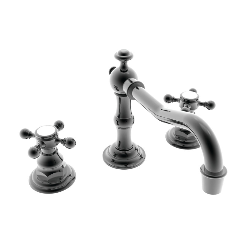Chesterfield Widespread Bathroom Faucet with Drain Assembly, Gloss Black