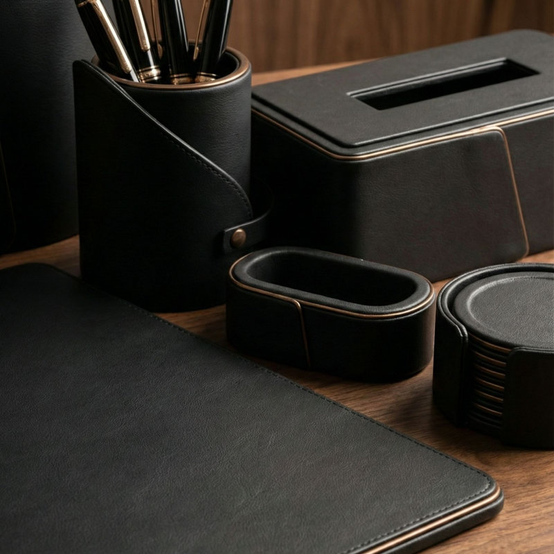 Noir Leather Rectangle Tissue Box Cover