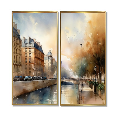 Magnifique paysage pastel de Paris - art mural traditionnel beige 2 panneaux