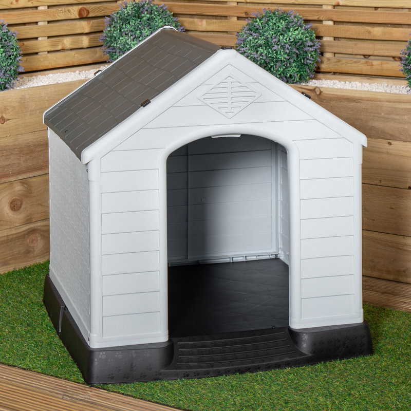 Small Outdoor Plastic Dog House With Raised Bed, 82" H x 76" W x 76" D