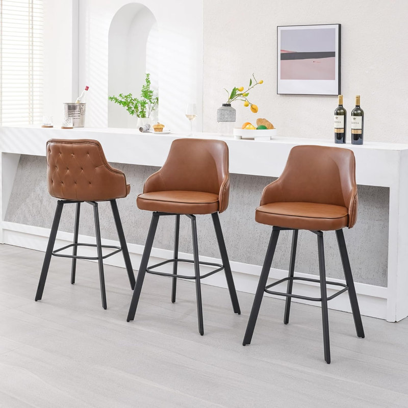Tabouret de bar pivotant en cuir avec dossier haut (ensemble de 3), Brun, 3, Tabouret de bar (siège d'une hauteur de 30 po)