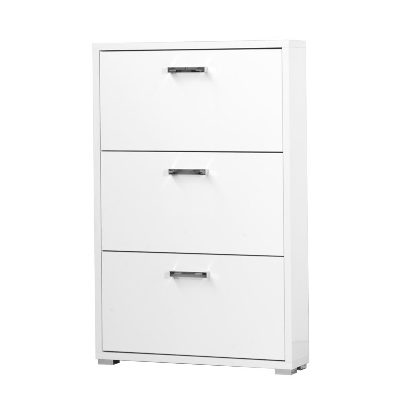 9 Pair Flip Down Shoe Storage, White Lacquered