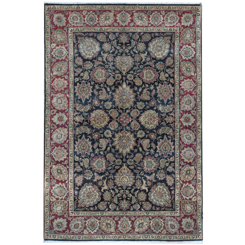 Tapis noir et rouge de haute qualité noué à la main