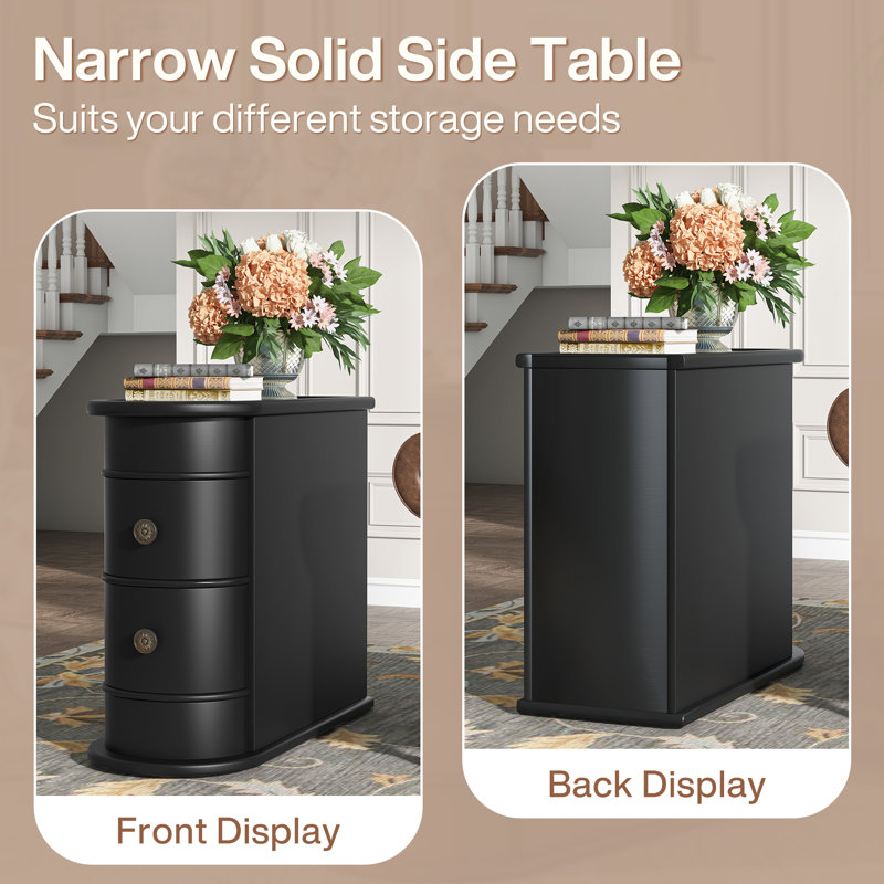 Chad Block 2 - Drawer Solid End Table, No Assembly Required, Finished Back, Black