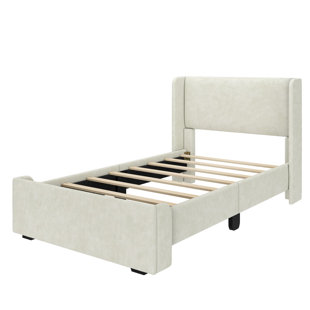 Solid Wood Upholstered Panel Bed with Rectangular Headboard