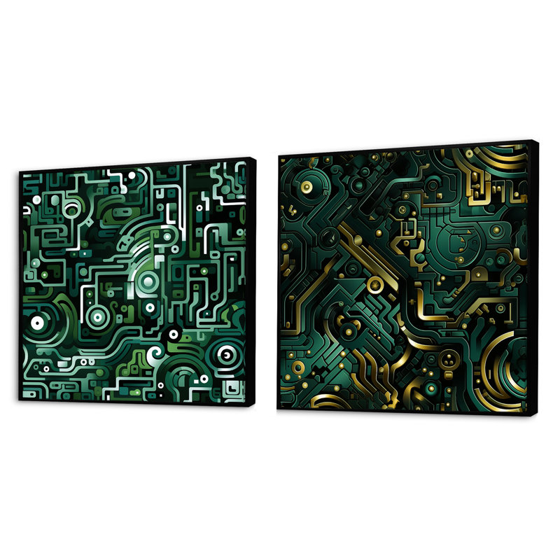 Chiyoe - Abstract Shapes Square Collage Set Of 2, Black Floater Framed, 16" H x 33" W