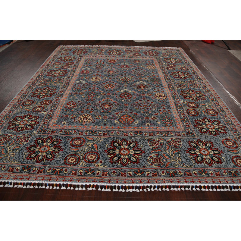 Tapis zone en laine 9 pi 3 po x 9 pi 9 po "one-of-kind" noué la new age kazak
