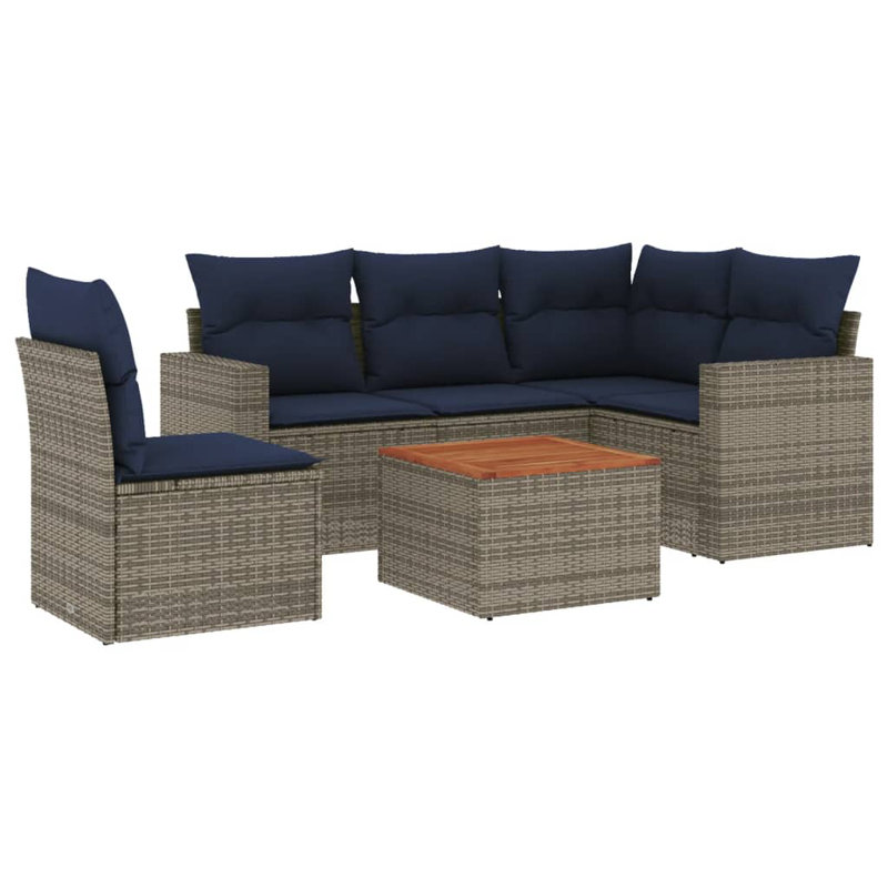 Ensemble de canapé de patio 6 pièces avec coussins pour l'extérieur, Coussin bleu marine / structure grise