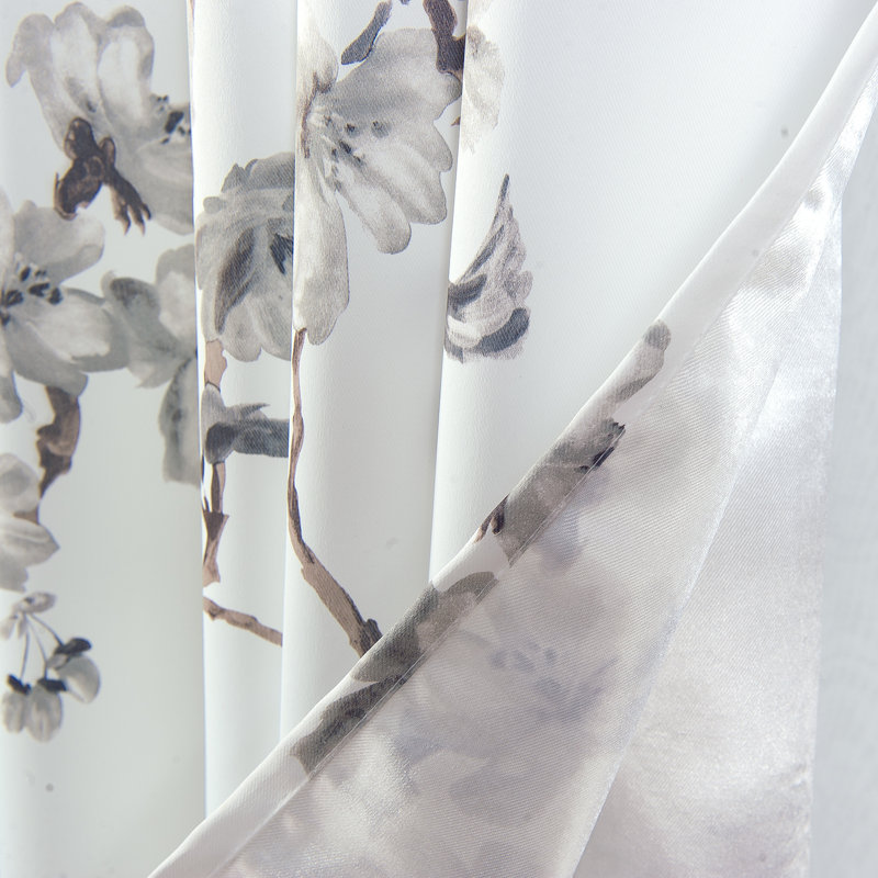 Traviss Floral Single Window Curtain with Grommets, Silver
