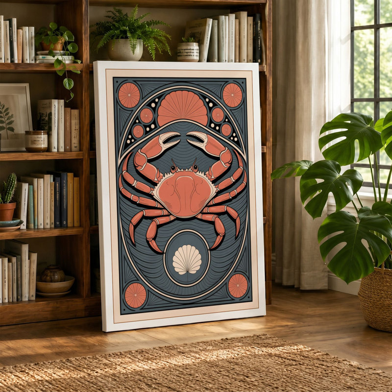 Crab in Symmetry Art Deco - Wrapped Canvas, 24x16 - 61.0 x 40.6 cm, Cream Border