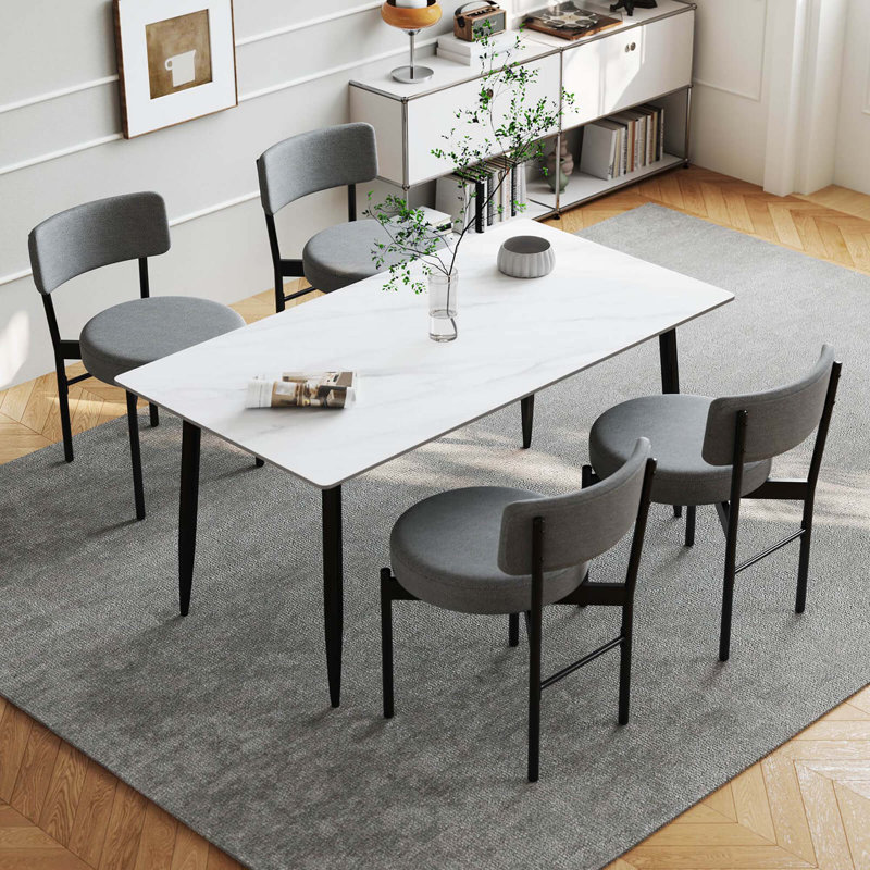 Chaise de salle à manger avec dossier courbé, siège rembourré et pieds en métal pour la salle à manger, Gris, 2
