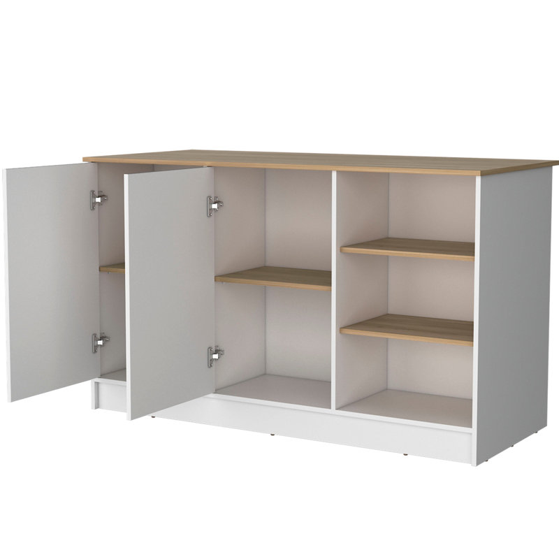 Kitchen Island With 2 Doors And 3 Open Shelves In White Ash Sophisticated Enclosed Storage