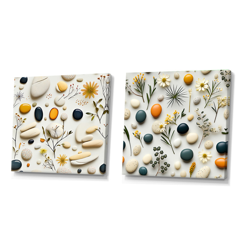 Giorgi - Ensemble de 2 collages carrés botaniques abstraits, Toile tendue, H 36 po x l 73 po