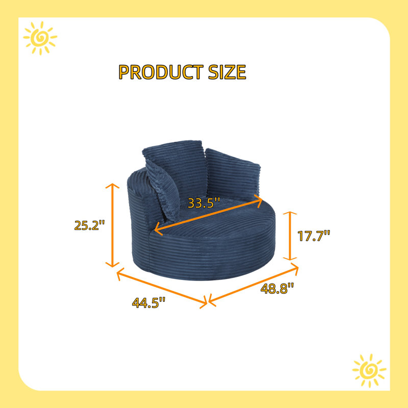 Fauteuil rond en velours côtelé à dossier doux, Bleu