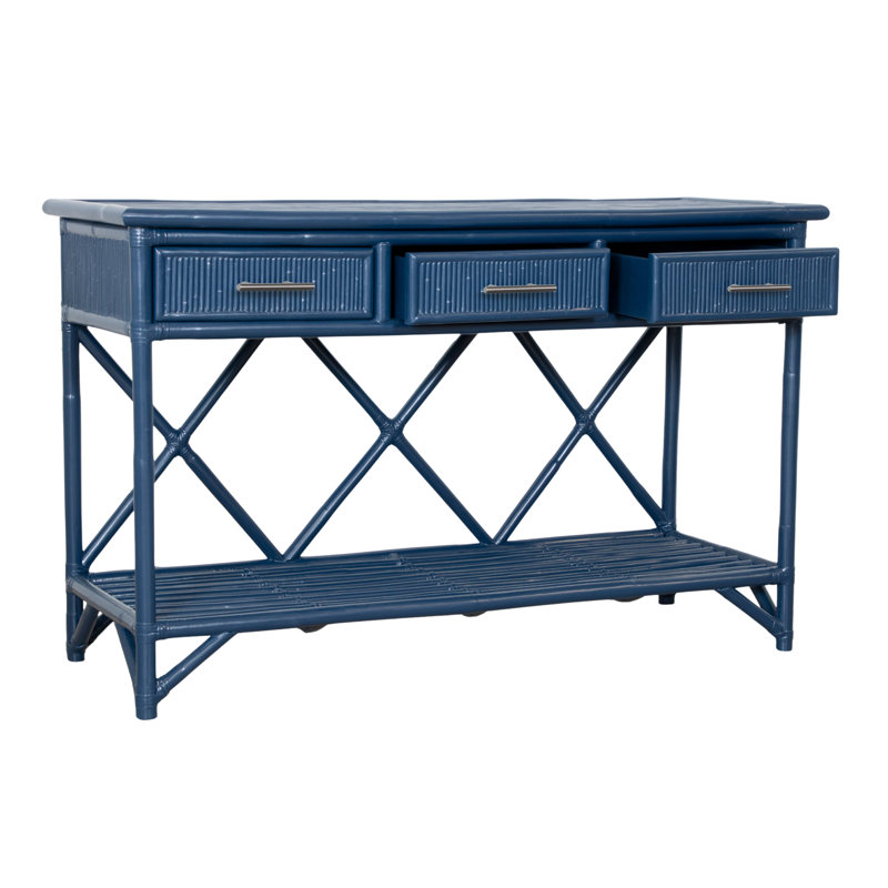 54'' Wide 3 Drawer Rattan Wood Sideboard, Navy Blue