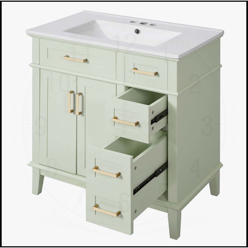 Stylish Bathroom Vanity with Ceramic Sink and Ample Storage for Small Spaces, Green