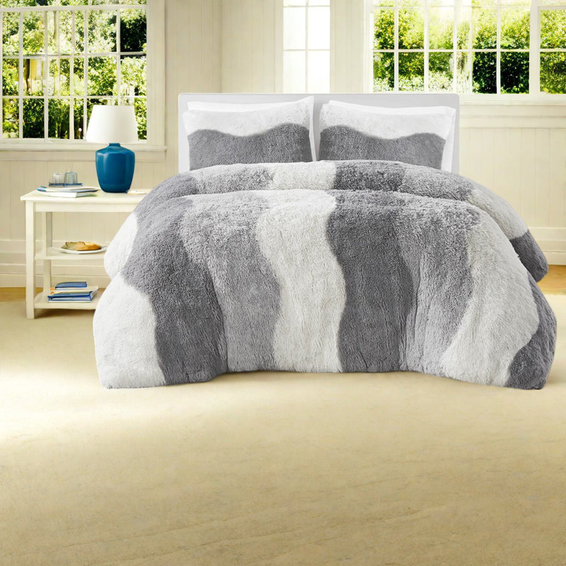 Ensemble de literie en fausse fourrure à poils longs Ombre, simple / simple TG, édredon en polyester doux pour chambre à coucher moderne