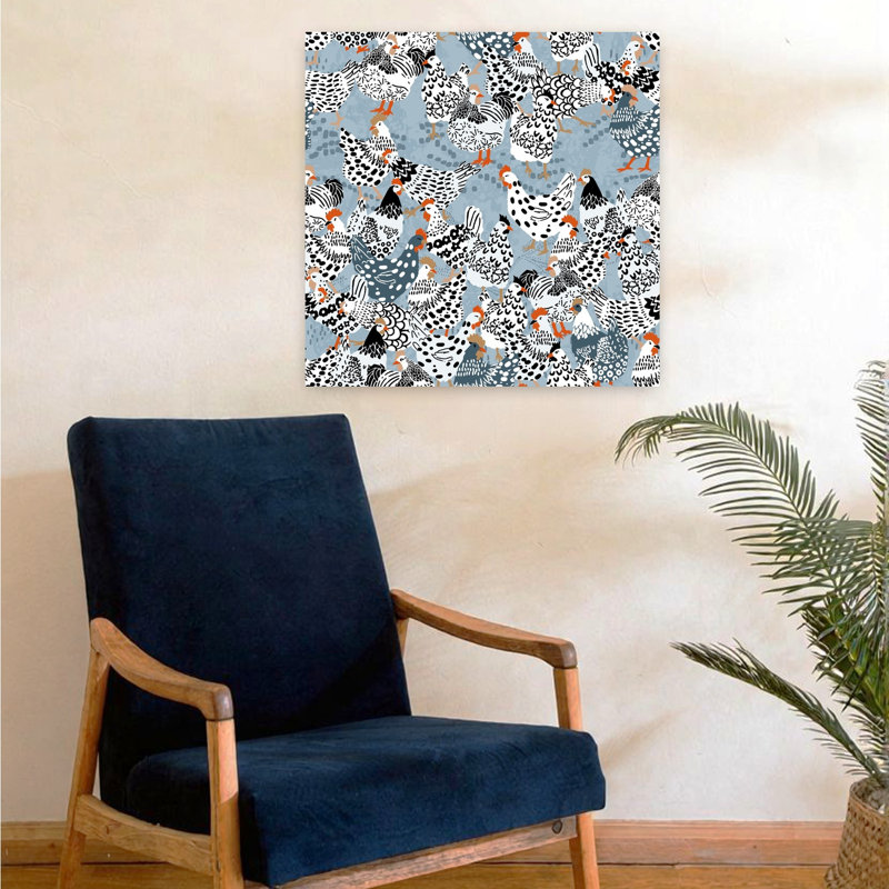 «Farmhouse Chickens», motif abstrait rustique, oiseau, paysage, nature, art mural, H 24 po x l 24 po